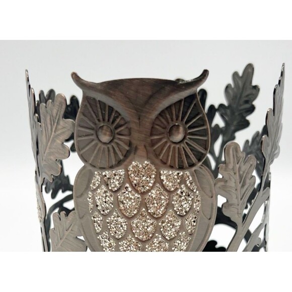 Slatkin & Co Bath & Body Works Owl Acorns & Leaves Bronze 3 Wick Candle Holder - Picture 3 of 9